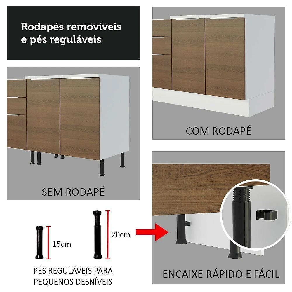 Armário De Cozinha Completa 330cm Branco/rustic Stella Madesa 03 Branco/rustic