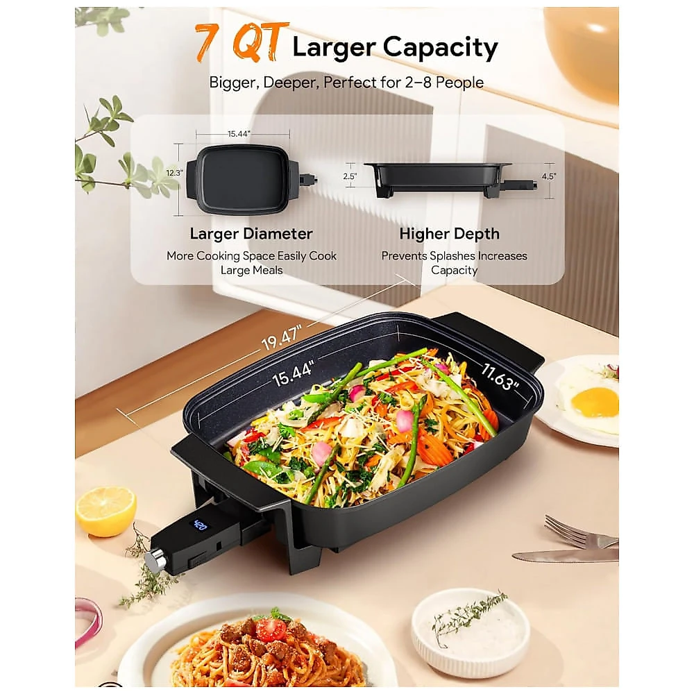 Panela Elétrica Skillet 7L Nuwave Medley XL Preta Digital Antiaderente Cerâmica PFAS Free com Tampa de Vidro 110V