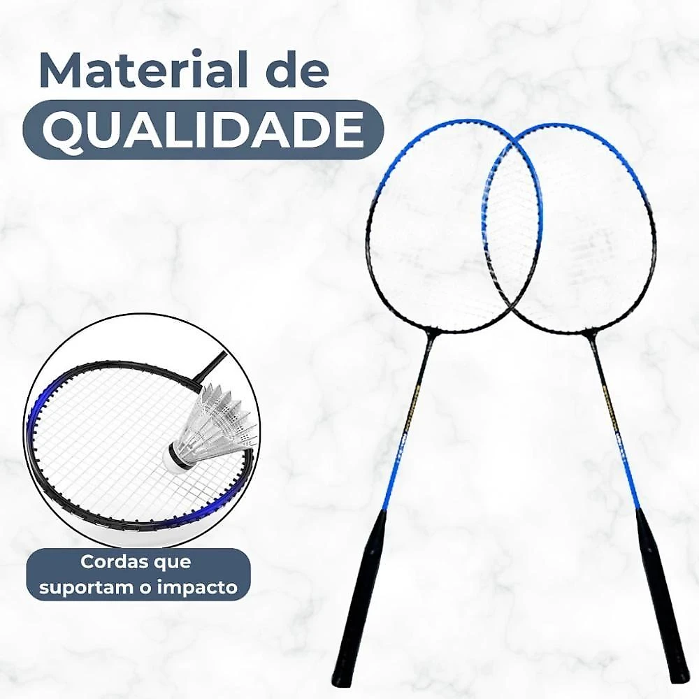 Kit Badminton 2 Raquetes Peteca Jogo De Frescobol Raqueteira Esporte Com Bolsa Transporte
