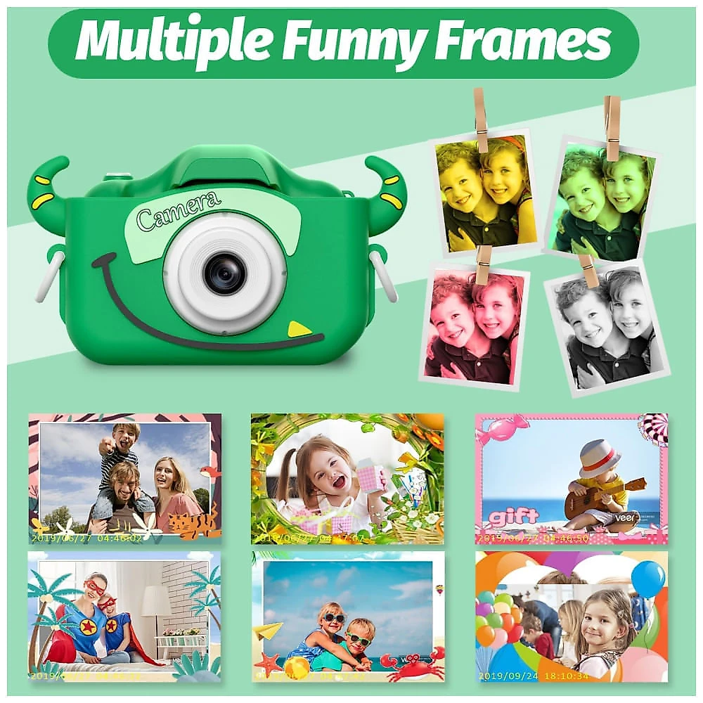 Câmera infantil Goopow para crianças de 3 a 8 anos, com vídeo HD 1080p, 12 MP, zoom digital 8x, 28 molduras divertidas, 3 jogos.