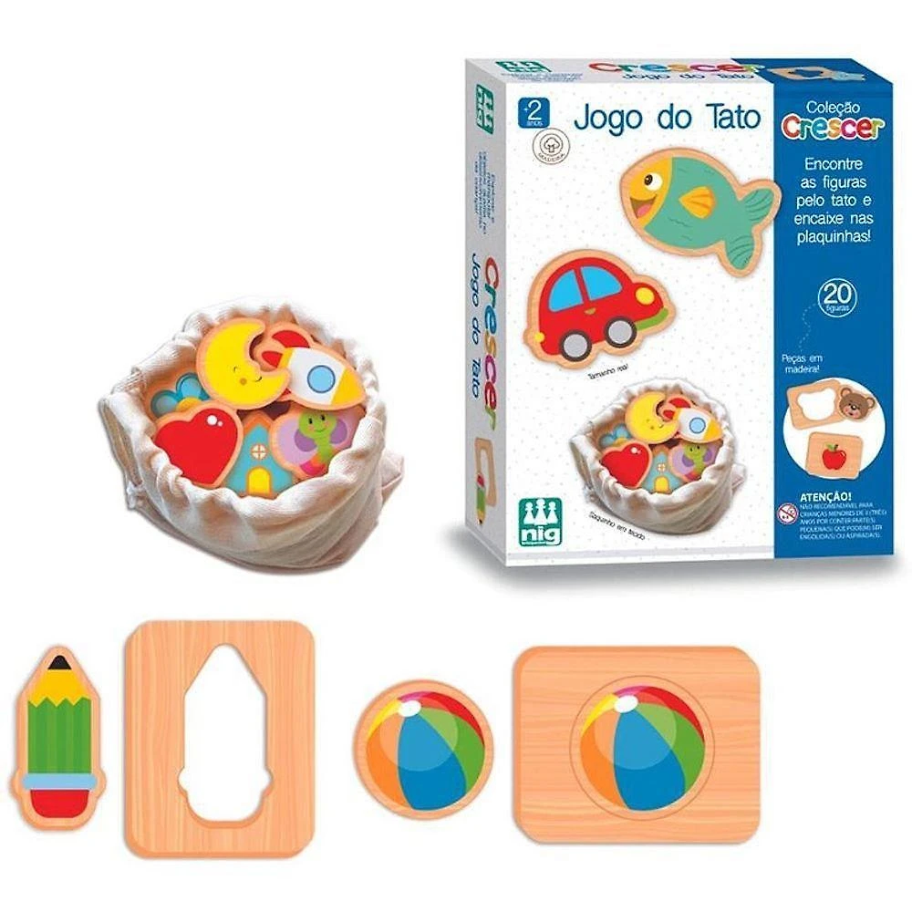 Jogo do Tato em Madeira 20 Peças com Saquinho de Tecido Nig Brinquedos