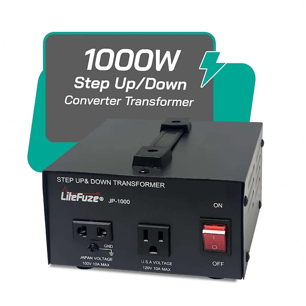 Transformador (Conversor) de Voltagem Japonês LiteFuze 1000W Elevação/Redução 100V para 120V/120V para 100V Bobina Cobre Premium Disjuntor Redução