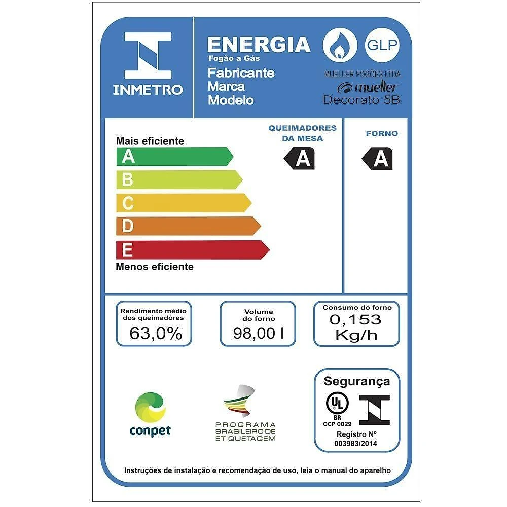 Fogão Mueller 5 Bocas Decorato Inox Com Tripla Chama Inox Bivolt