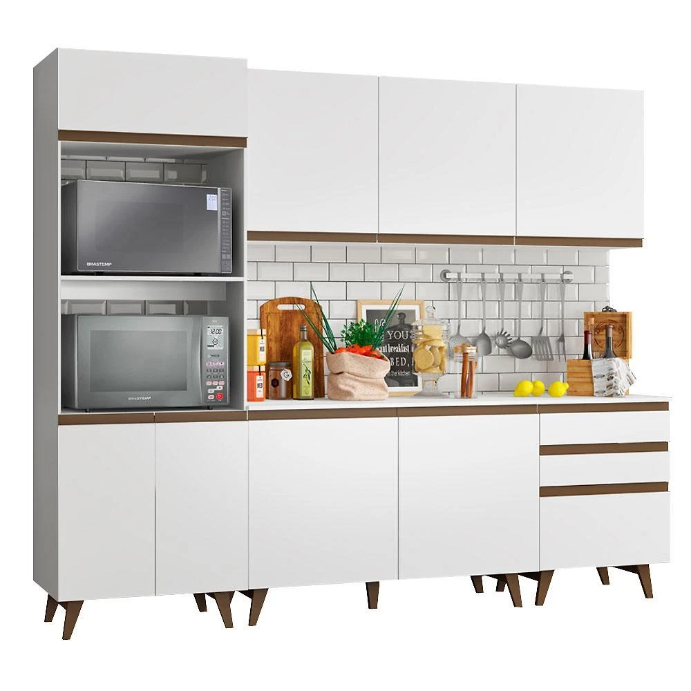 Cozinha completa madesa reims com balcão 8 portas 3 gavetas - branco