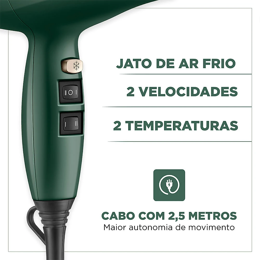 Secador de Cabelo By Juliette Mondial Verde Oliva 2000W - SCP-JU-02 SEC CABELOS PROF SCP-JU-02 127V/60Hz