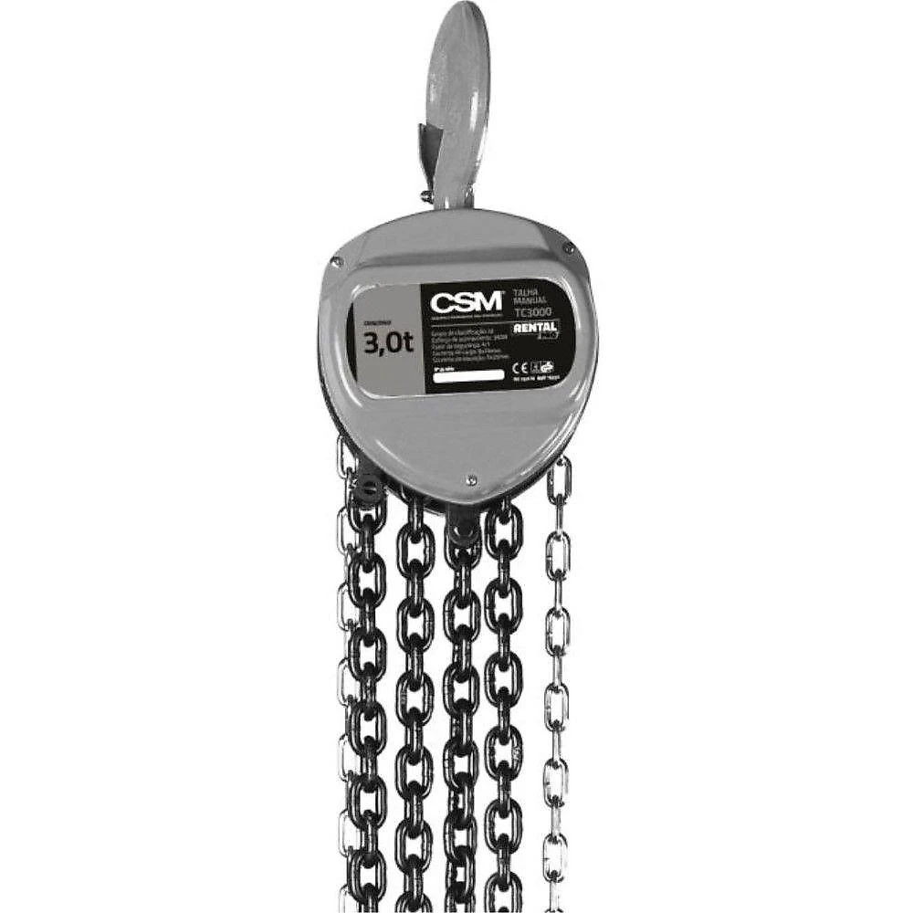 Talha Manual De Corrente Tc 3000 Csm 3000kg X 5 Metros 2 Correntes Gancho Rotativo 360 Galvanizada