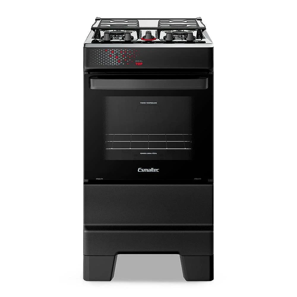 Fogão A Gás Esmaltec Mesa Inox Tampa De Vidro Forno 50L Ideal Top Preto 4 Bocas Bivolt