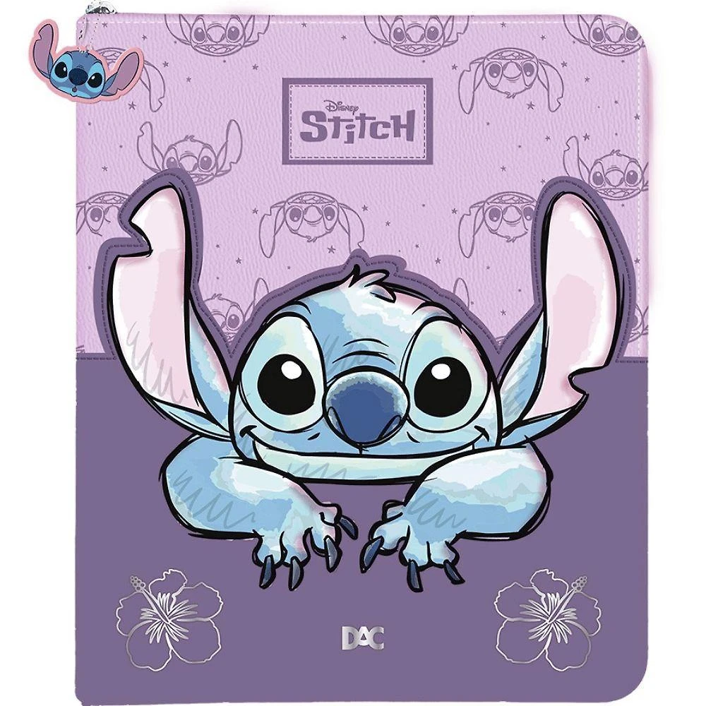 Fichário Universitário Argolado com Zíper DAC Stitch 4 Argolas com 48 Folhas e 10 Divisórias Azul