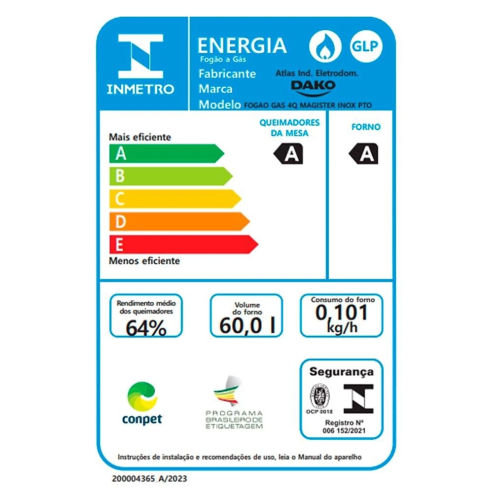 Fogão 4 Bocas Dako Magister, Acendimento Automático, Preto Fogão 4 Bocas Dako Magister Acendimento Automático, Preto