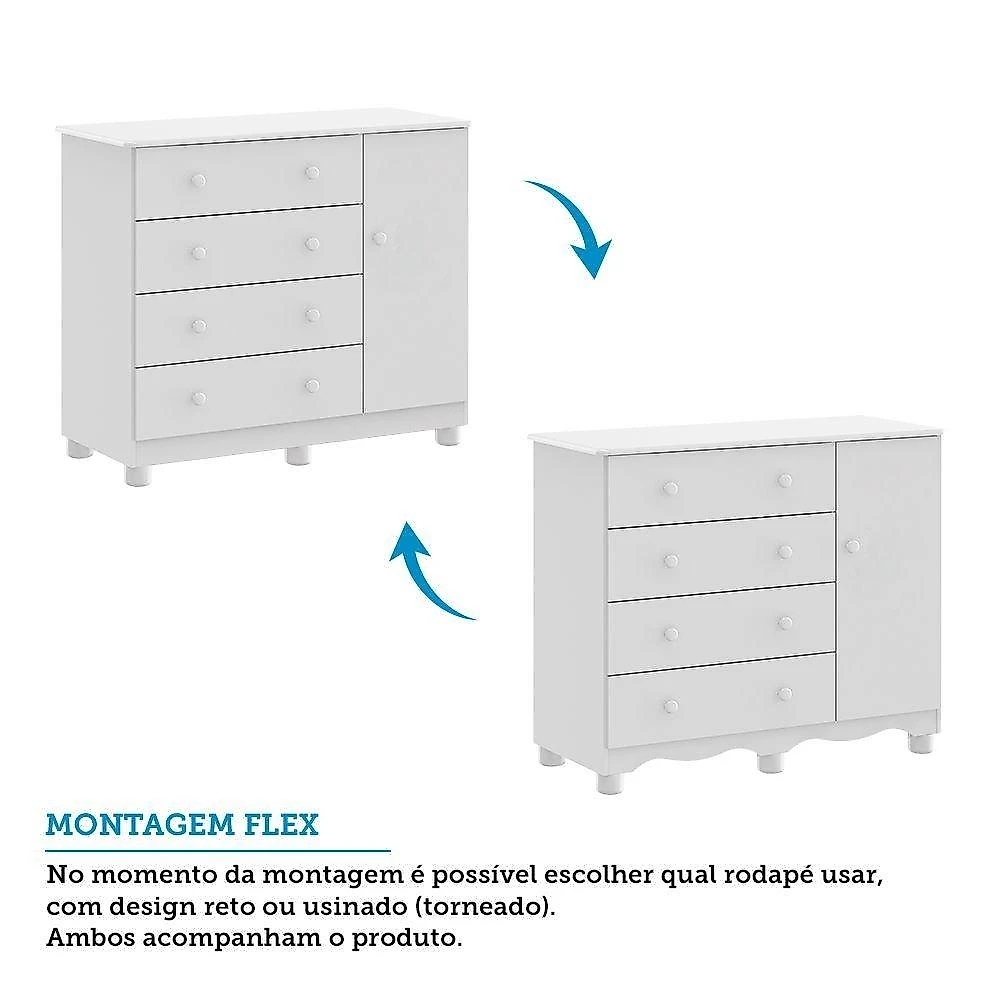 Quarto de Bebê com Cômoda 1 Porta e Berço Minicama 100% MDF Nina Espresso Móveis Quarto de Bebê com Cômoda 1 Porta e Berço Americano Nina Espresso Móveis Branco Brilho
