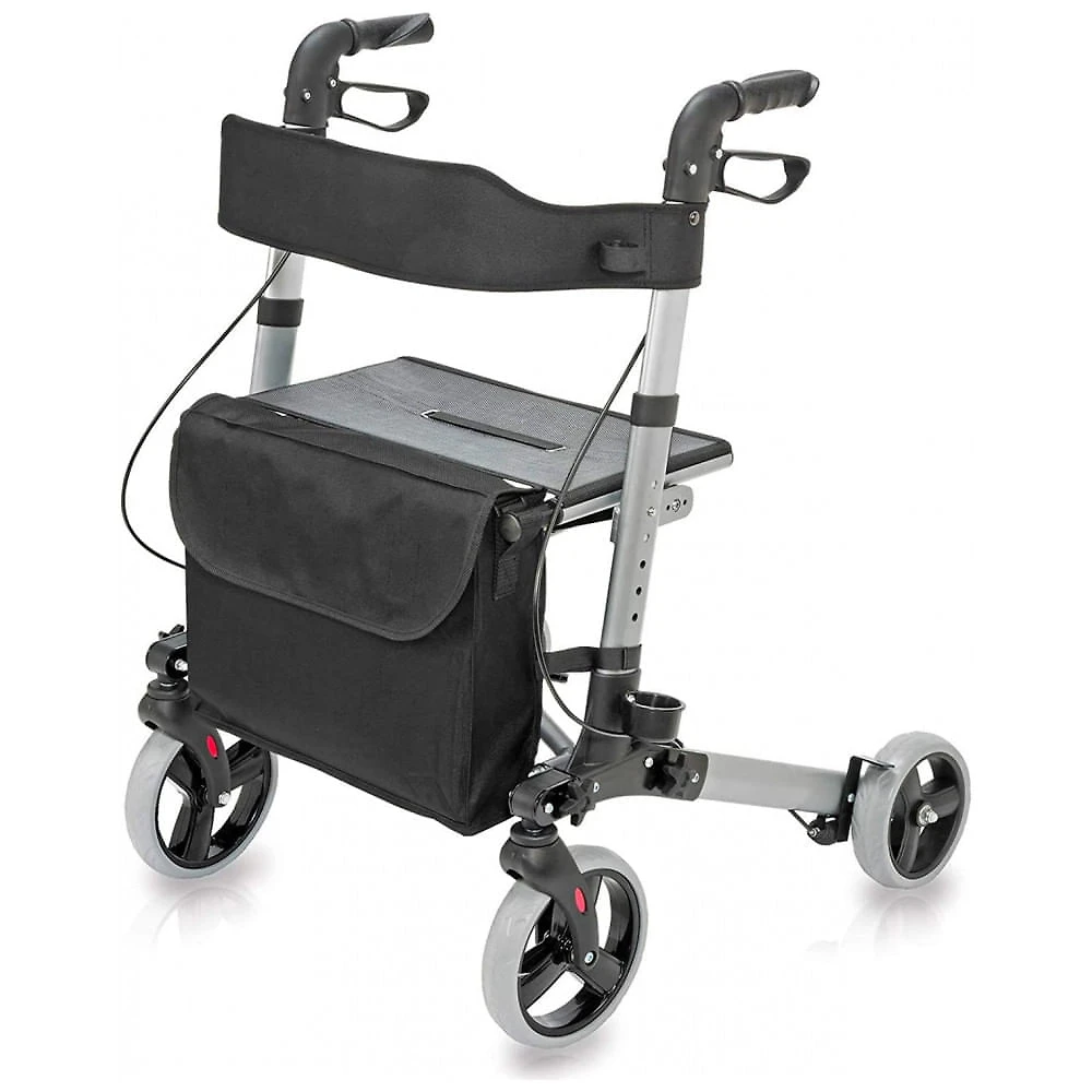 Andador para Idosos e Adultos com Assento, Encosto e Bolsa de Transporte, até 136 Quilos, HealthSmart, Cinza