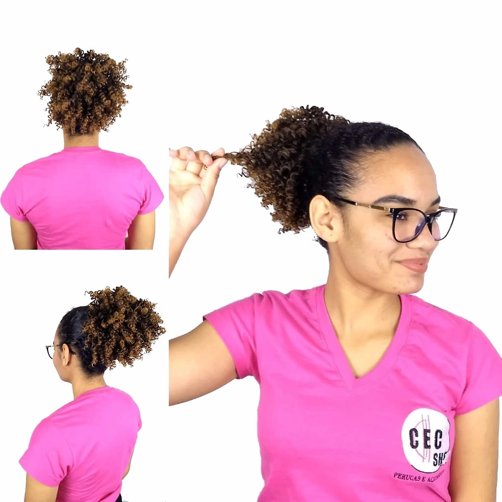 Miniatura Coque Afro Puff Castanho Acobreado 15cm Fibra Japonesa