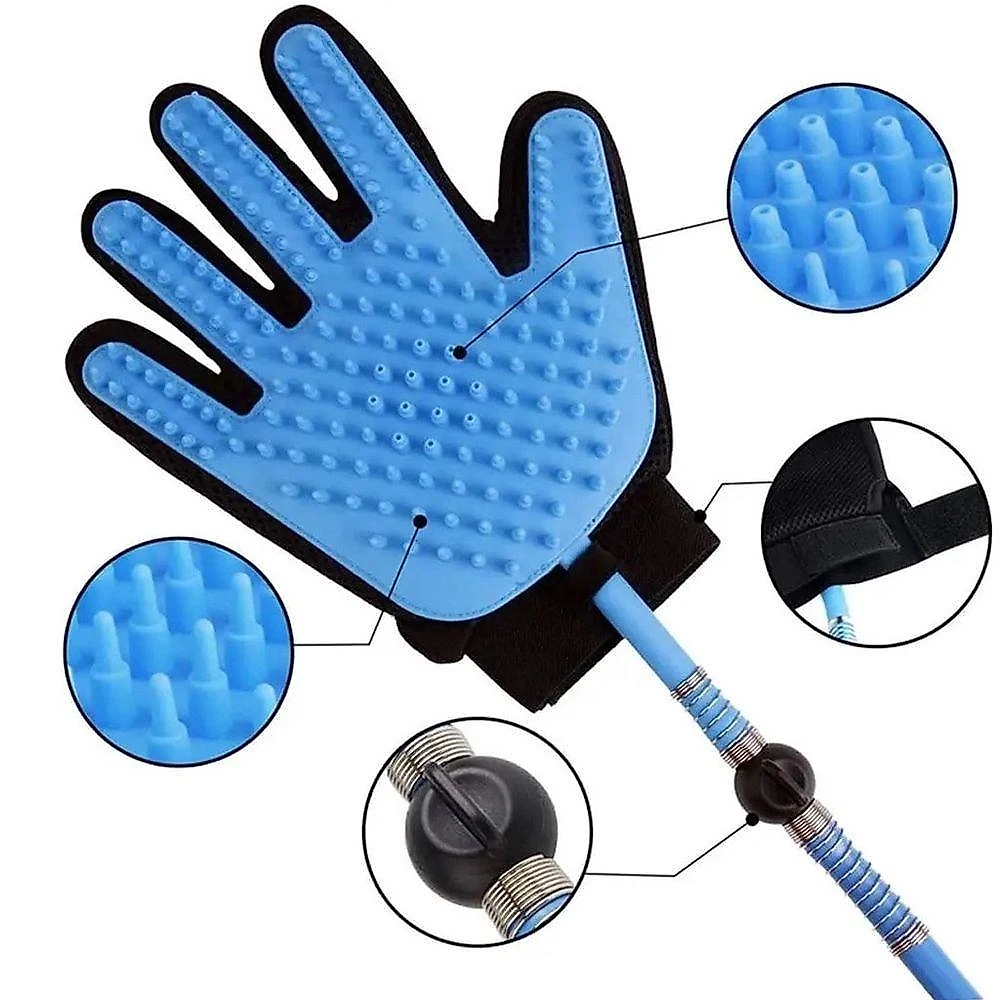 Luva Para Banho Pet Com Mangueira 1,90m Azul