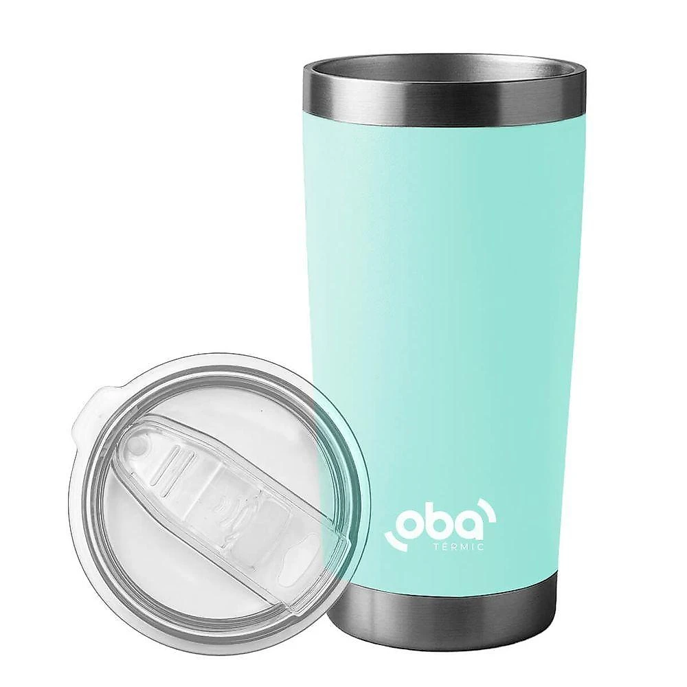 Copo Térmico com Tampa e Abridor 591ml Aço Inoxidável Parede Dupla Isolamento Vácuo Verde Água Oba