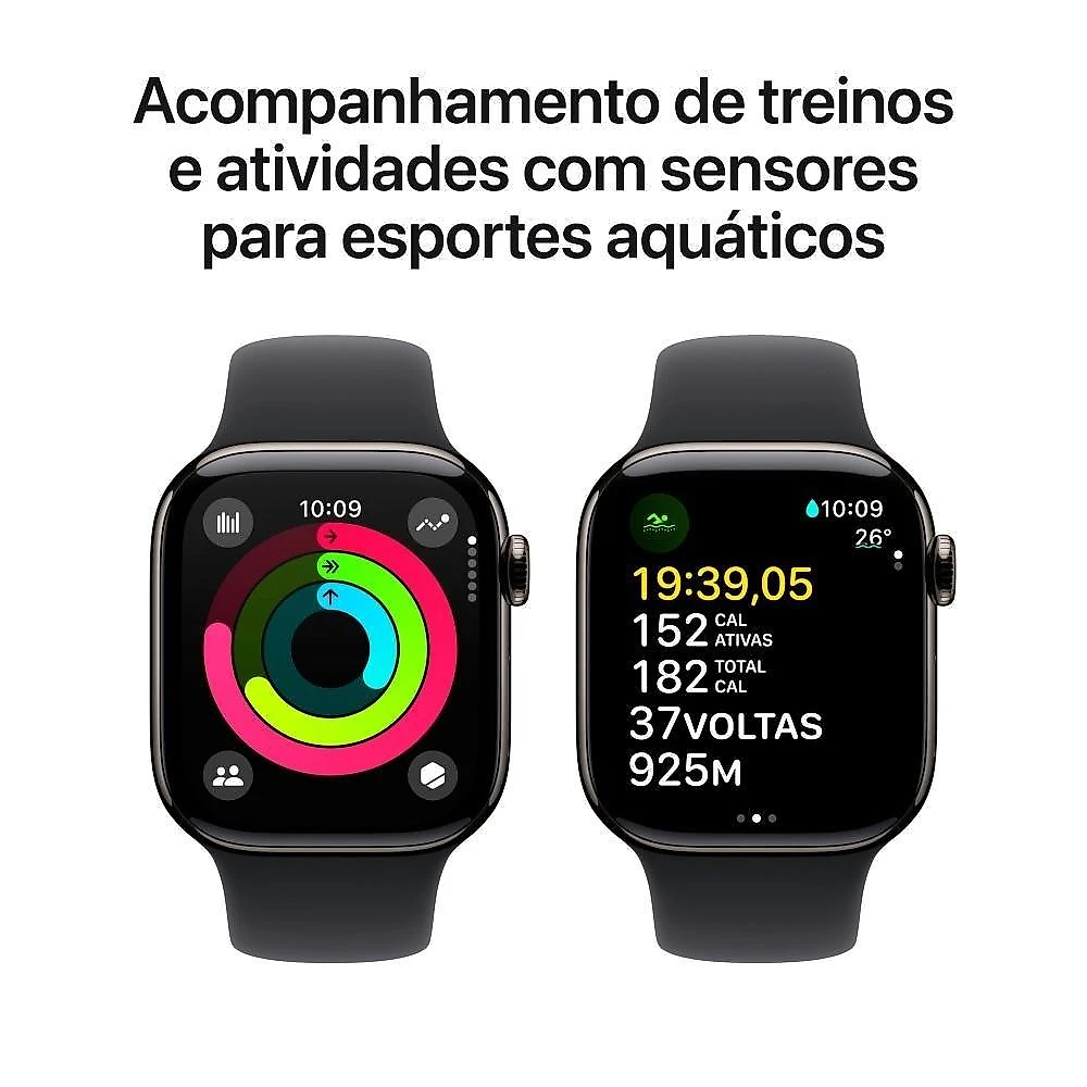 Apple Watch Series 10 GPS + Cellular, Caixa Ardósia de Titânio de 42 mm, Pulseira Esportiva Preta, Tamanho P/M - MWXG3AM/A