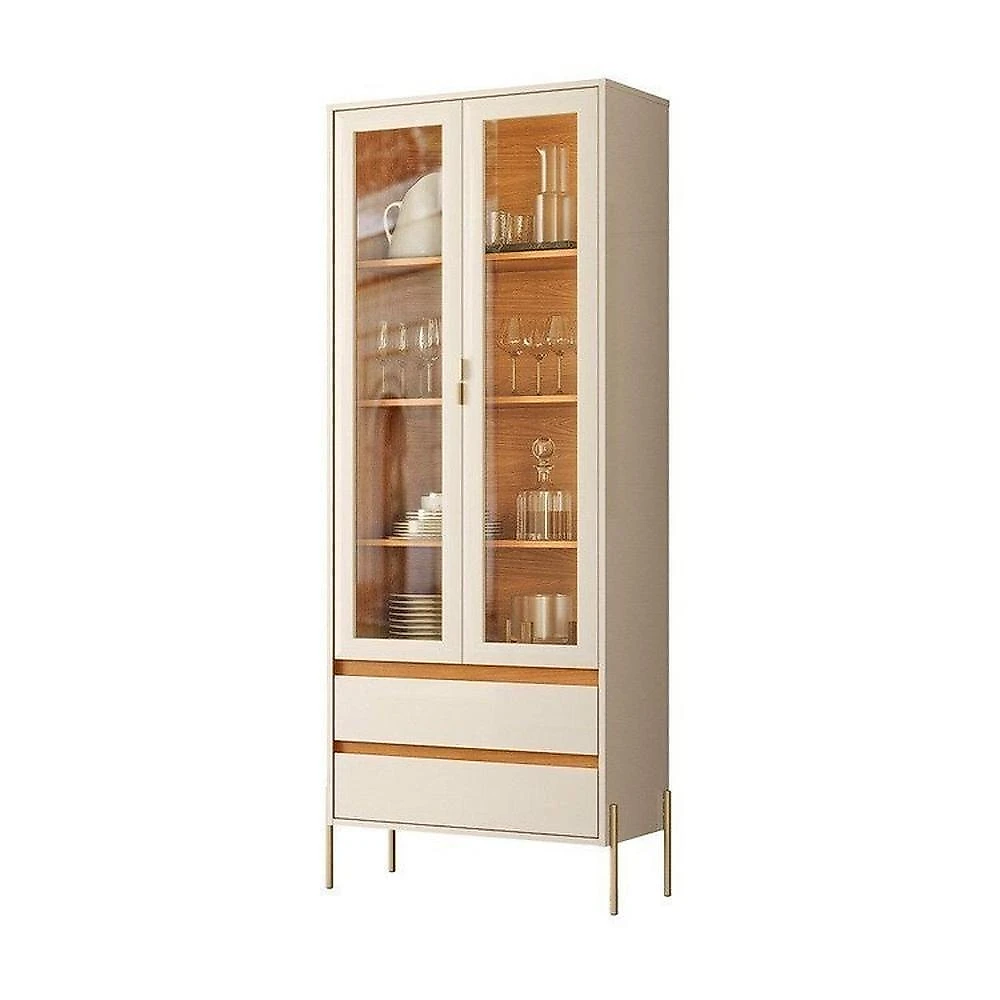 Conjunto Cristaleira Brisa e Buffet Aparador Balcão Cais Bandeja Integrada para Sala de Jantar Cinamomo/Off White