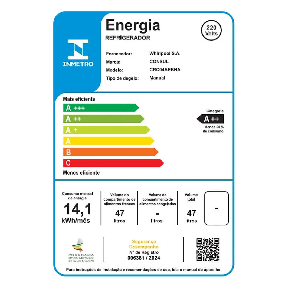Frigobar Consul 47 Litros CRC04AE Preto - 110V