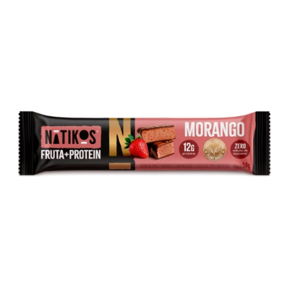 Barra de Fruta e Protein Natikos Sabor Morango Zero Adição de Açucares 50g