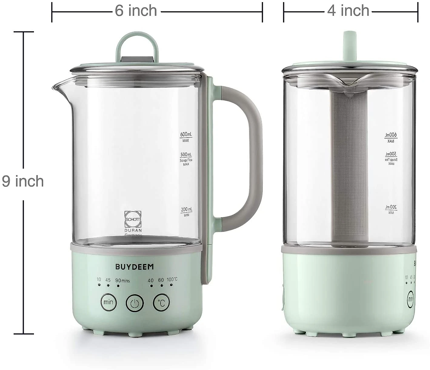 BUYDEEM Chaleira Elétrica de Vidro 600 mL Aço Inoxidável 11 0V