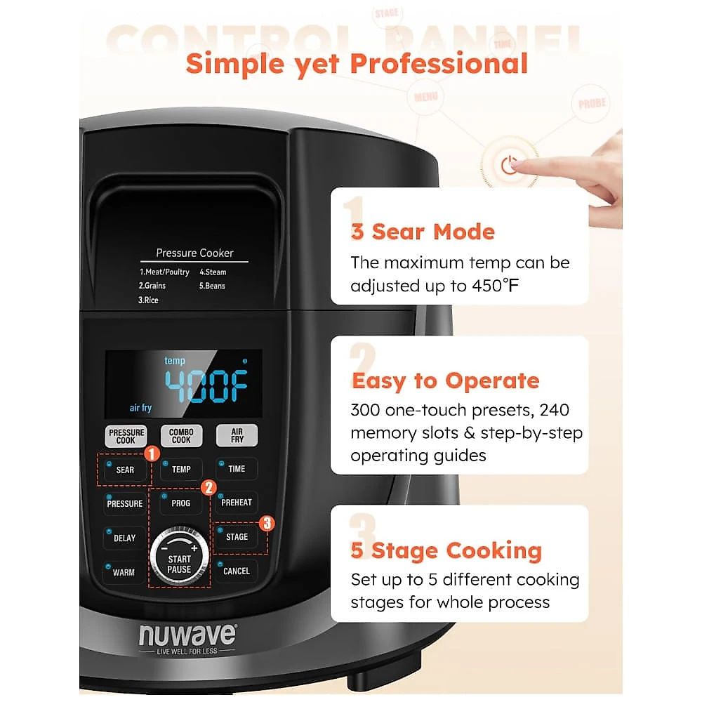 Fritadeira Elétrica Air Fryer e Panela de Pressão 540 em 1, 5,6L com 3 Tampas Removíveis, Tecnologia de Segurança Sur...