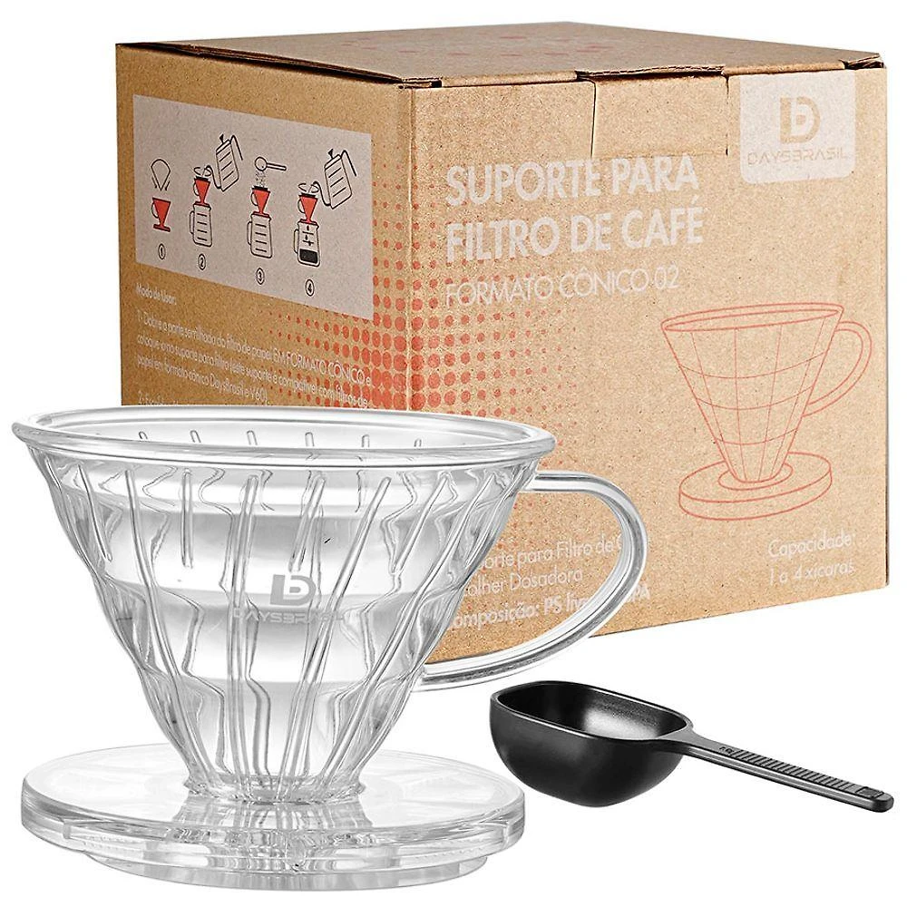Suporte Coador V60 Acrílico Transparente Tamanho 02 para 1 a 4 Xícaras Café Elegante Daysbrasil
