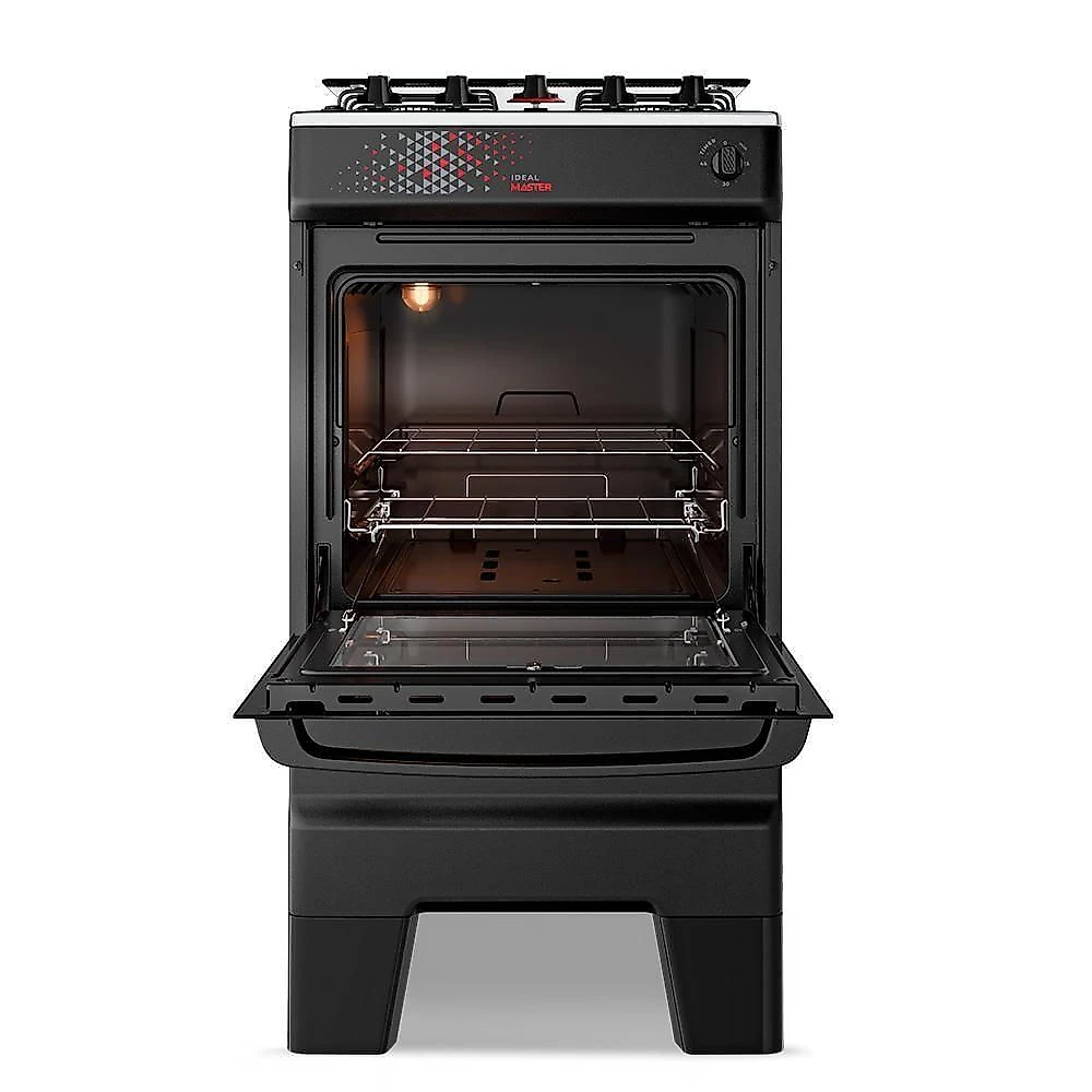 Fogão A Gás Mesa Inox Tampa De Vidro Forno 50L Esmaltec Ideal Master Preto 4 Bocas Bivolt