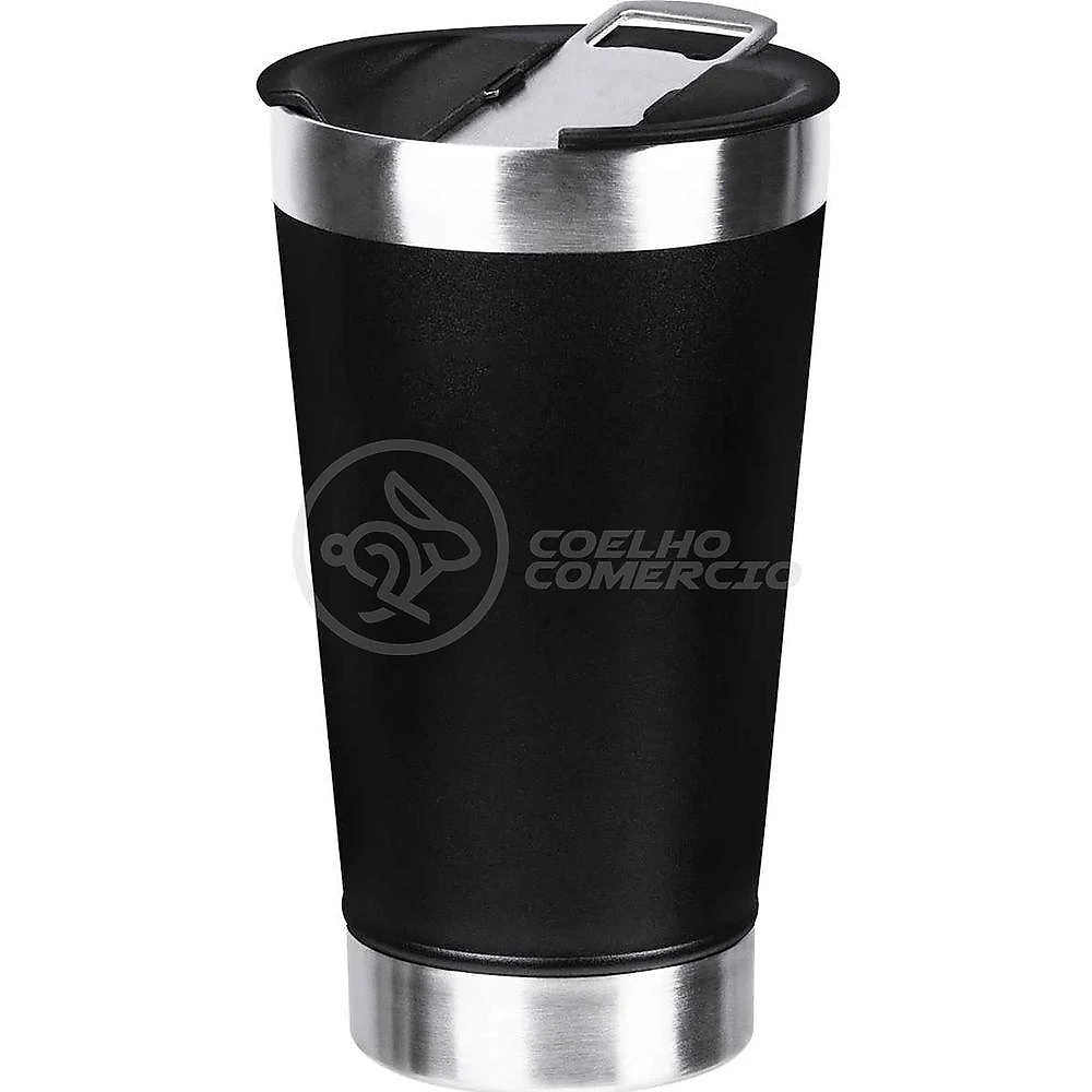 Copo Térmico Com Tampa E Abridor De Garrafa 473ml Preto