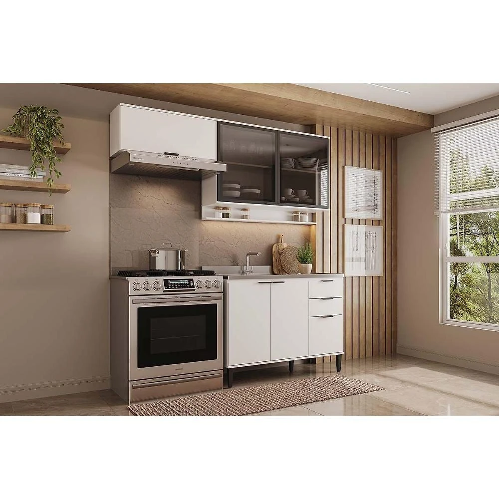 Cozinha Completa Alpha 3 Peças (2aéreos+1balcão) C3p33 Branco - Carraro