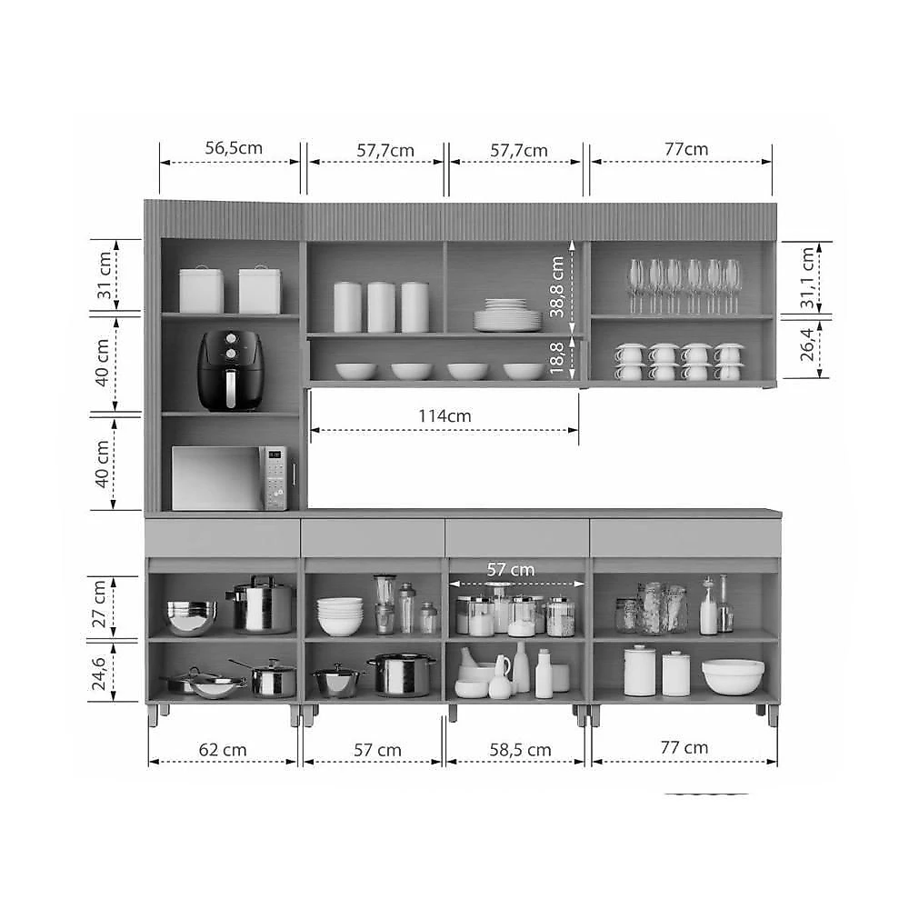 Cozinha Modulada Realeza 5 Peças CZ102 MDF Carvalho e Titânio Nesher Móveis
