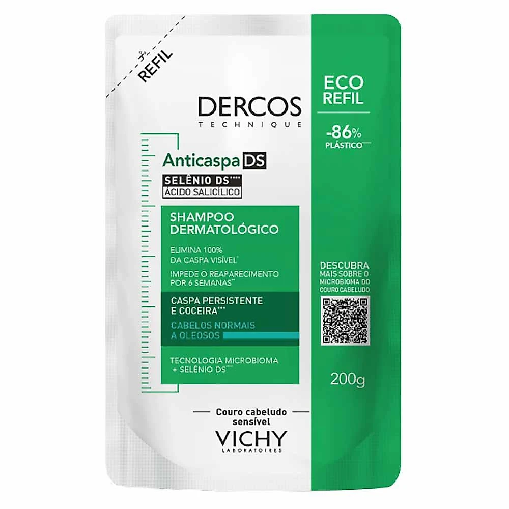 Vichy dercos shampoo anticaspa ds - cabelos normais a oleosos refil 200g