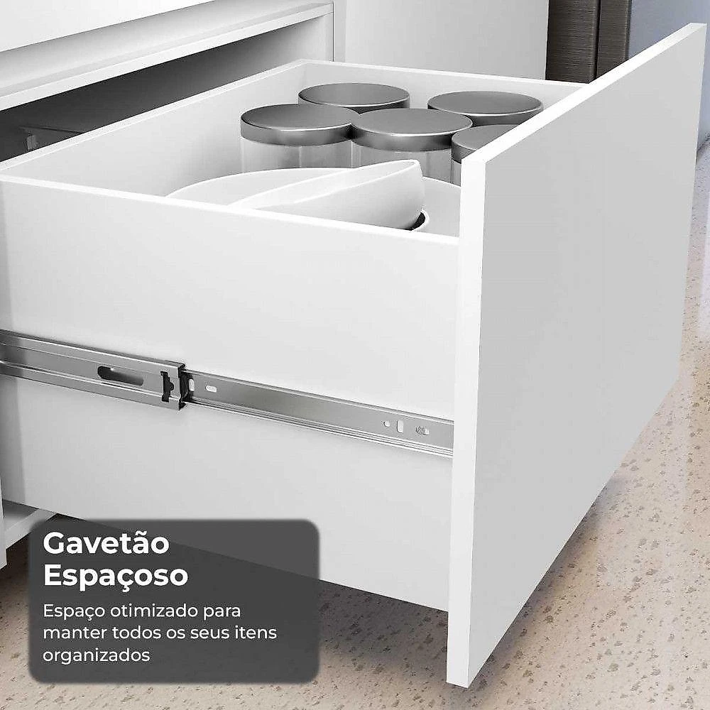 Cozinha 5 Peças Rainha 2 Portas 7 Gavetas MDF Branco com Nature Nesher Móveis