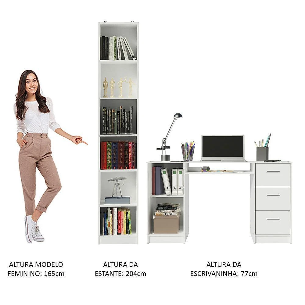 Escrivaninha madesa alaska + estante livreiro 6906 - branco