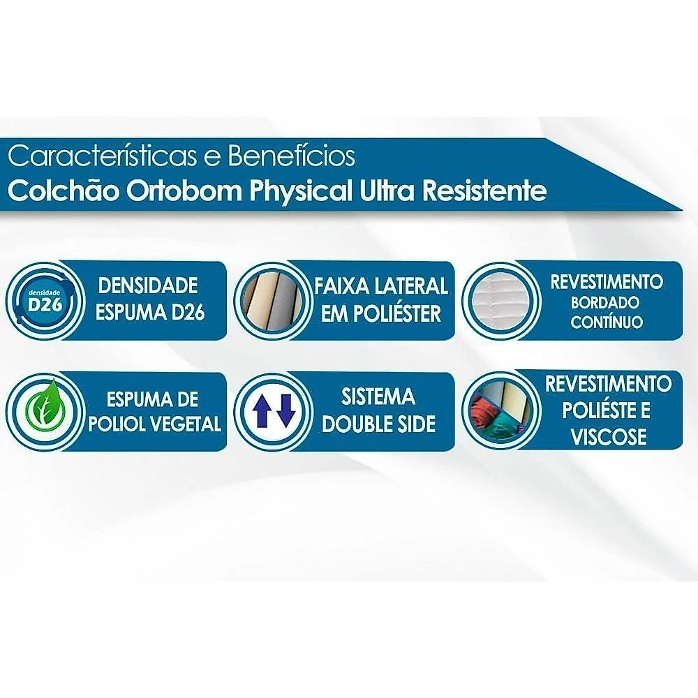 Colchão Solteiro Espuma D26 Physical Ultra Resistente (78x188x17) - Ortobom