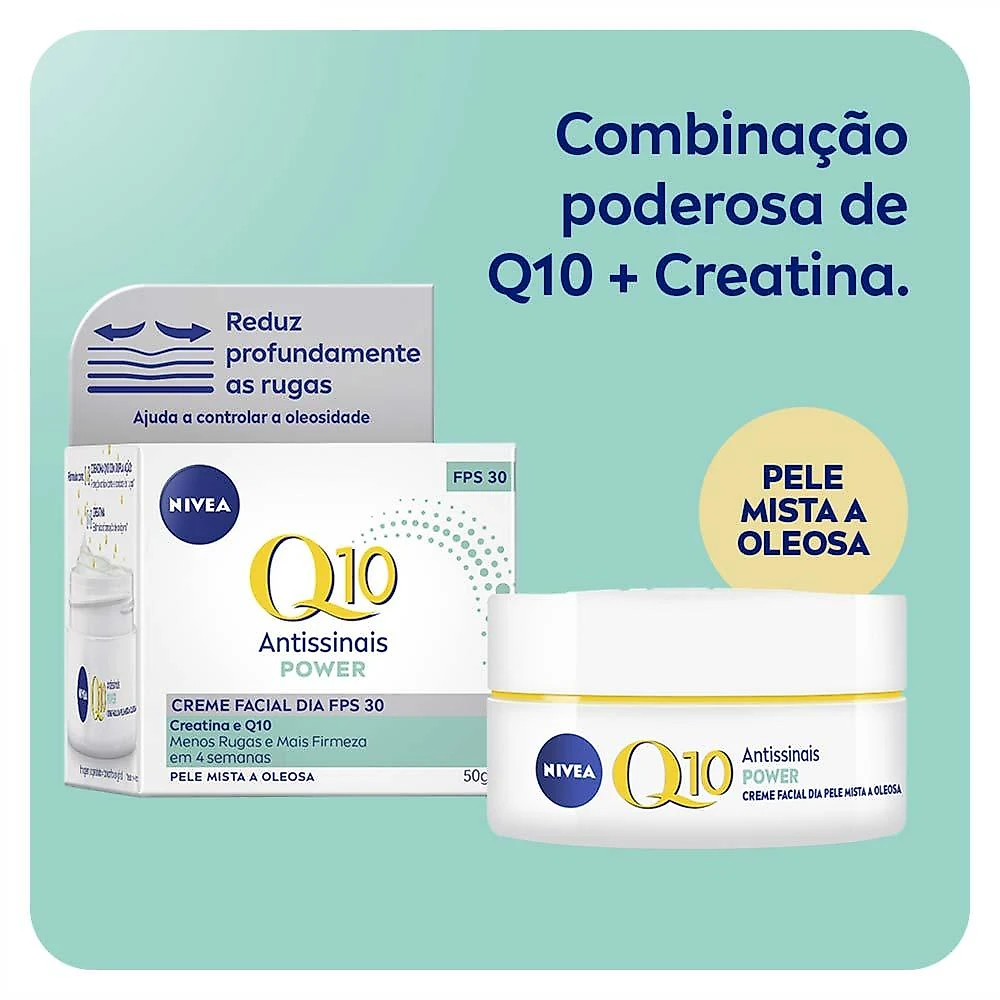 Nivea creme facial antissinais q10 power dia fps30 - pele mista a oleosa 50g