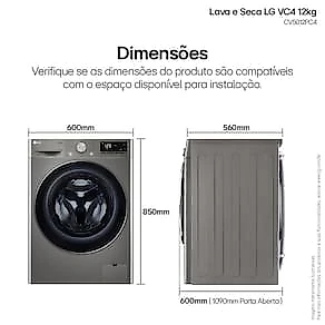 Lava e Seca LG 12Kg/7Kg Smart VC4 com Inteligência Artificial AI DD™ CV5012PC4 - Inox 110V
