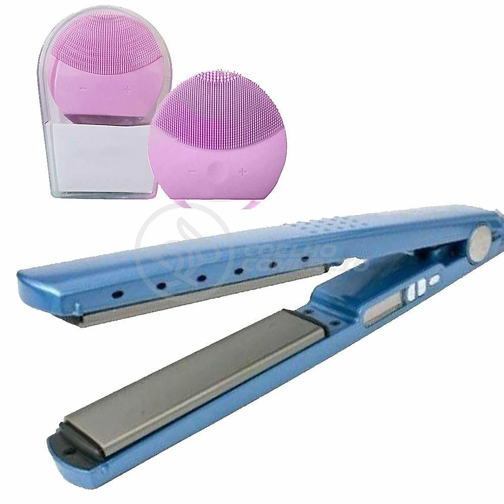Kit 1 Prancha Nanotitanium + 1 Esponja Facial Rosa Bebê Nº24