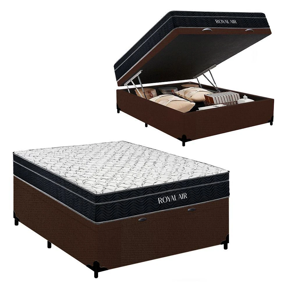 Cama Box Baú Casal 138cm Royal Air Molas Ensacadas Suede Marrom Royal