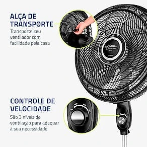 Ventilador de Coluna Mondial VTX-50C-8P 50cm 150W Turbo 8 Pás Silencioso Preto 110V