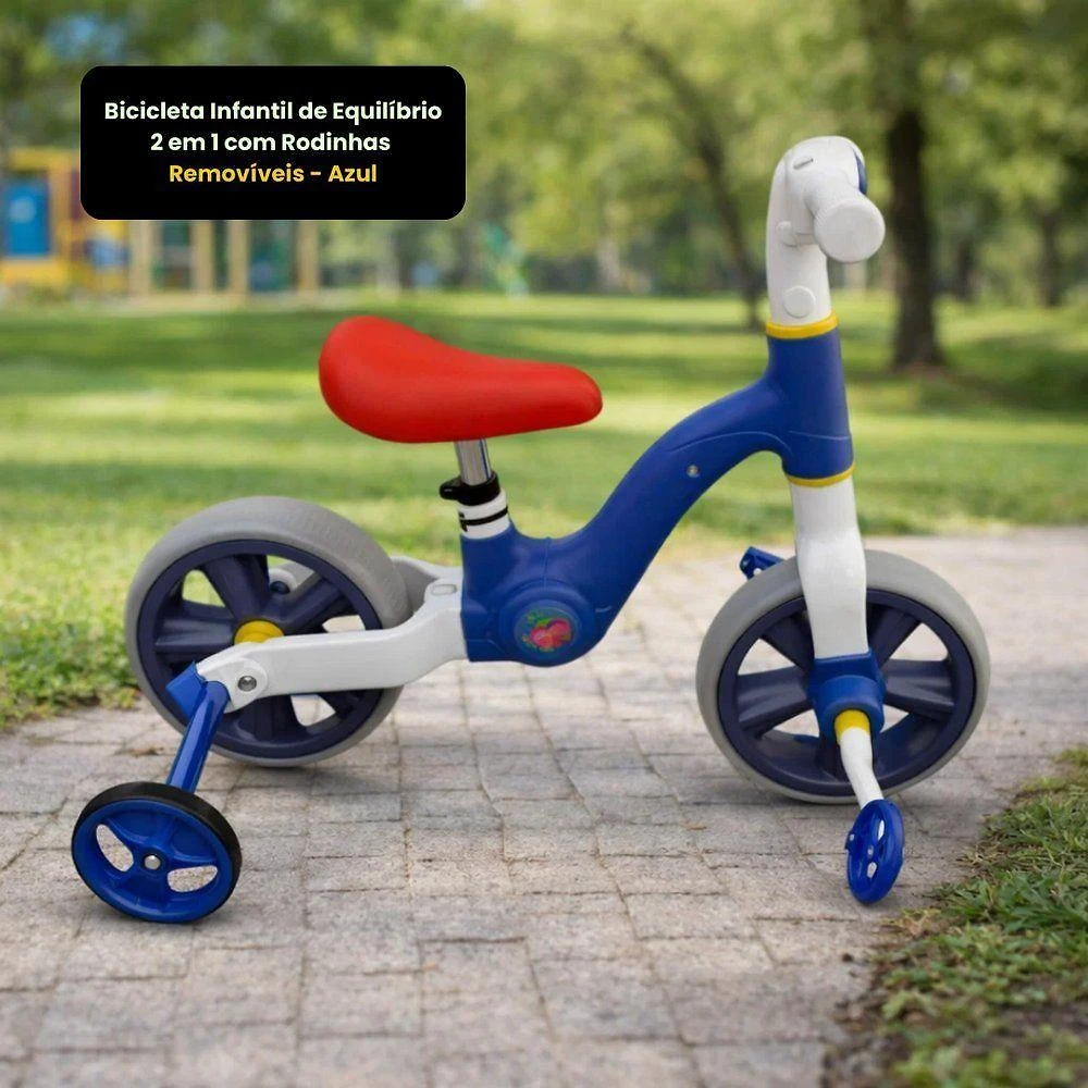 Bicicleta Infantil de Equilíbrio 2 em 1 com Rodinhas Azul Unitoys