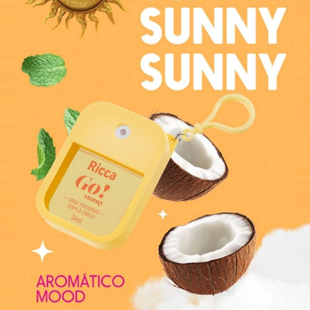 Colônia Spray Go! Sunny Água de Coco Lima Unissex Cítrica e Tropical 34ml Ricca