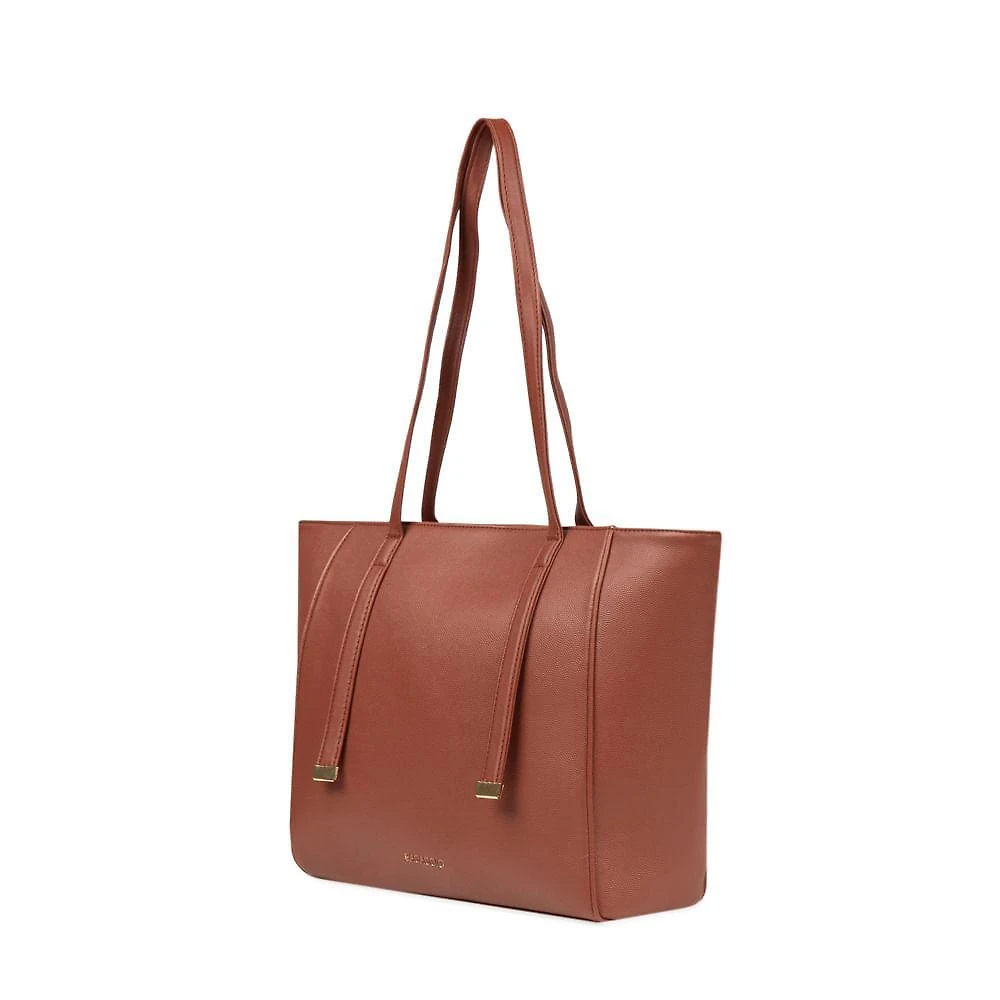 Bolsa de ombro feminina média alça alongada tote marrom