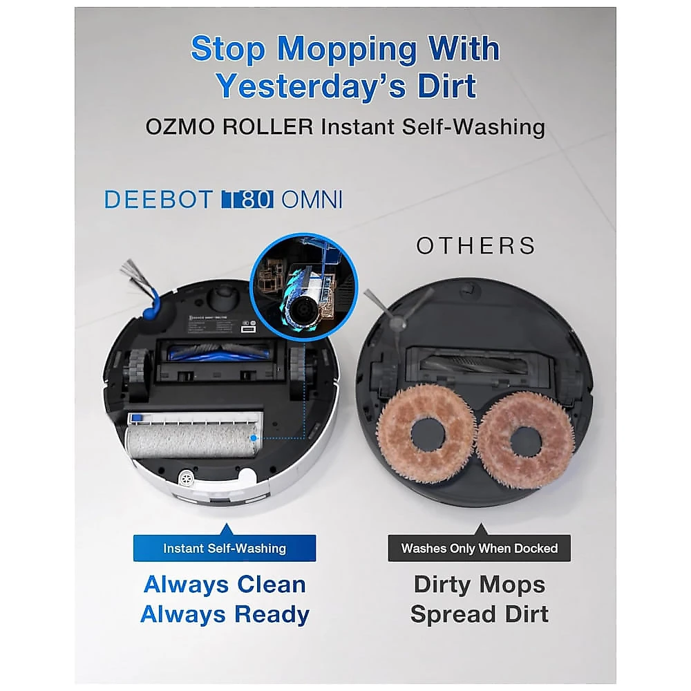 Robô Aspirador e Passa Pano ECOVACS DEEBOT T80 OMNI Preto com Estação 10 em 1 e Sucção 18.000Pa 110V