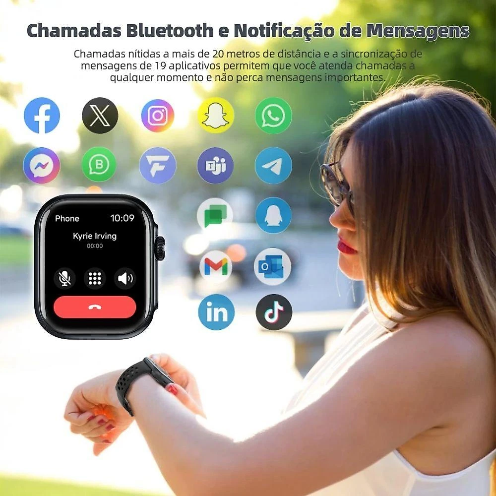 Smartwatch D20 Krikiai 1,85" HD com Monitoramento Saúde 5 Dias de Bateria Prata