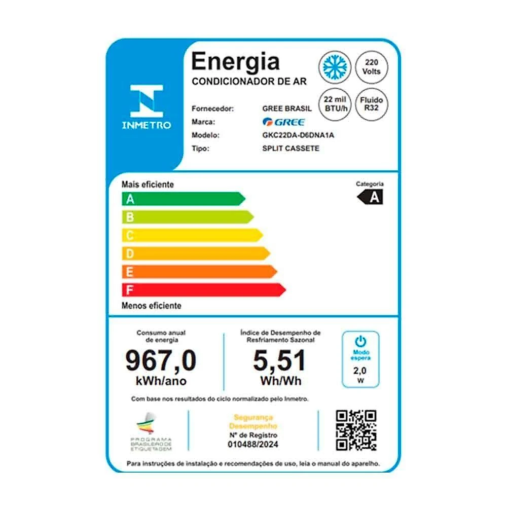 Ar Condicionado Split Cassete Gree G-linea 1 Via Inverter 22.000 Btus Frio 220V R-32