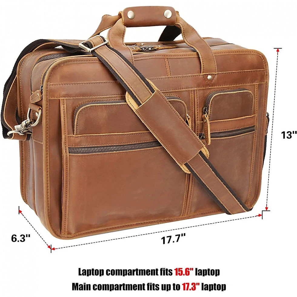 Bolsa Maleta Texbo de Couro Masculina para Laptop , Marrom Claro