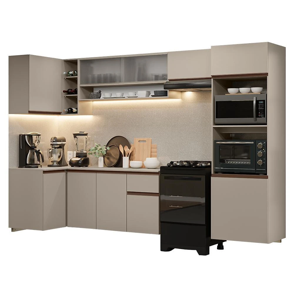 Armário de cozinha completa de canto suspenso 385cm crema nice madesa 01