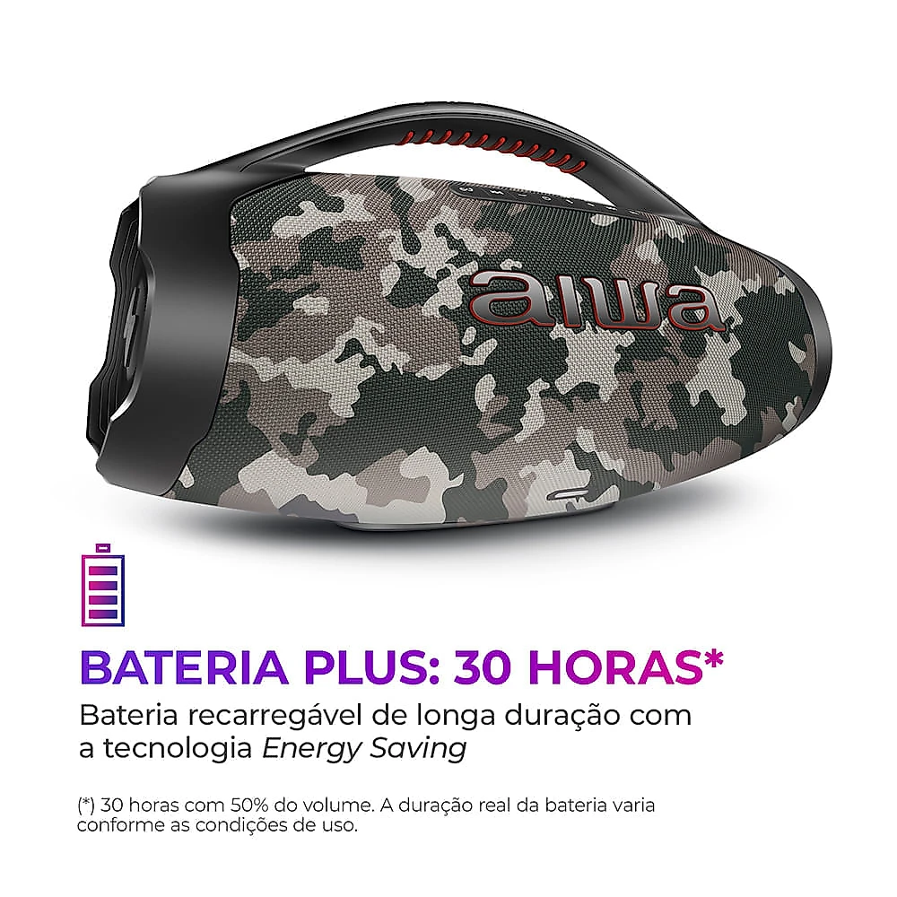 Caixa de Som Boombox Plus AIWA BBS-01-BG 200W BT 30H IP66 USB Cinza BOOMBOX AWS-BBS-01-BG BIVOLT
