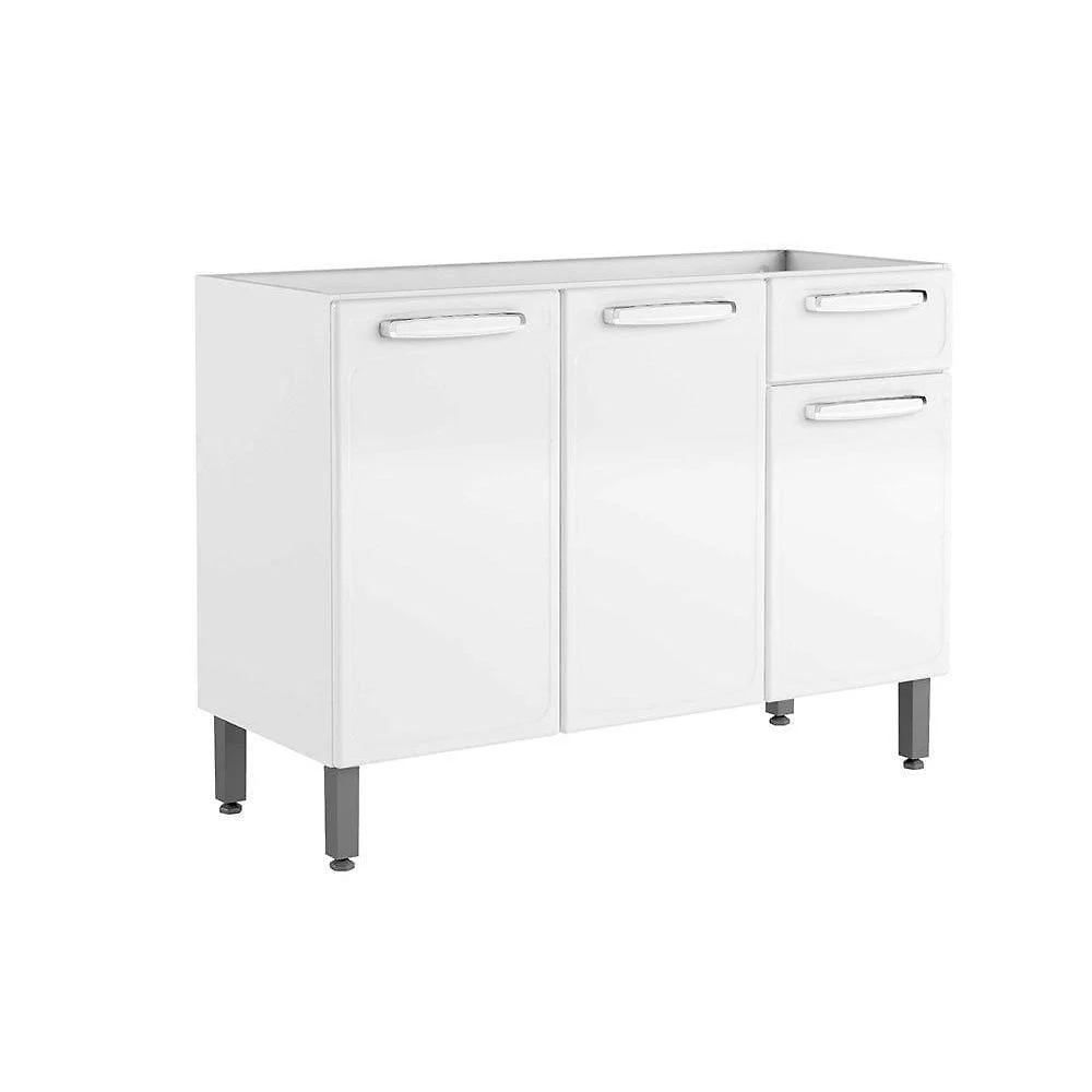 Gabinete P- Pia Cozinha Balcão Evidence 7022 C- 3 Portas E 1 Gaveta S- Tampo 120cm Branco - Bertolini