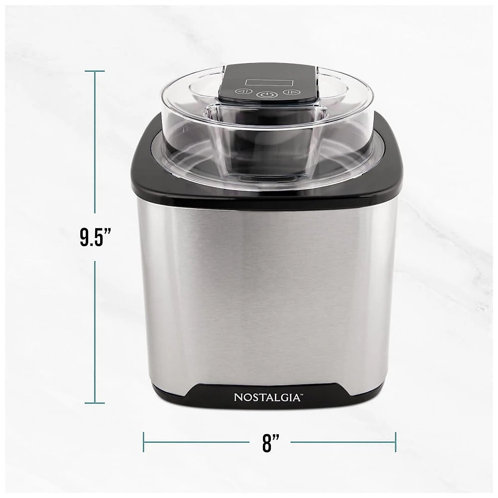 Sorveteira Elétrica Nostalgia Preto Inox 1,89L Controles Digitais Chute Mix-In Cuba Gel Automática 120V