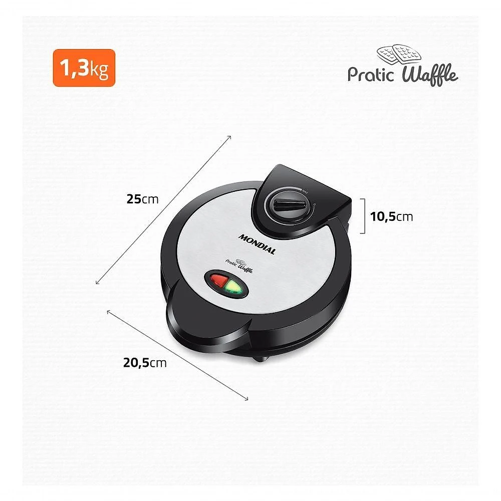 Waffle Maker GW-01 1200W com Revestimento Antiaderente Inox Mondial